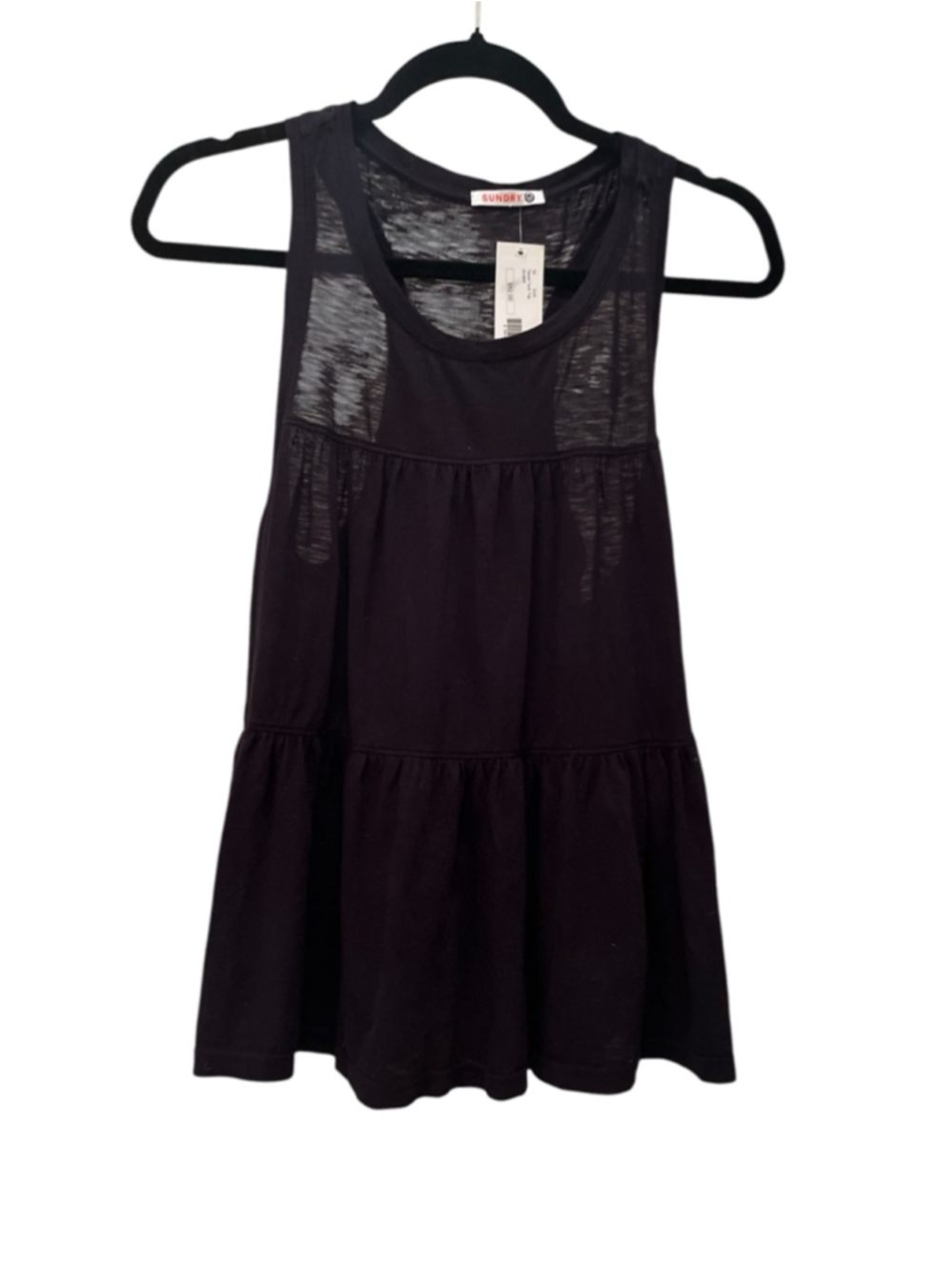 NWT Women's Sundry Black Tiered Tank Top S